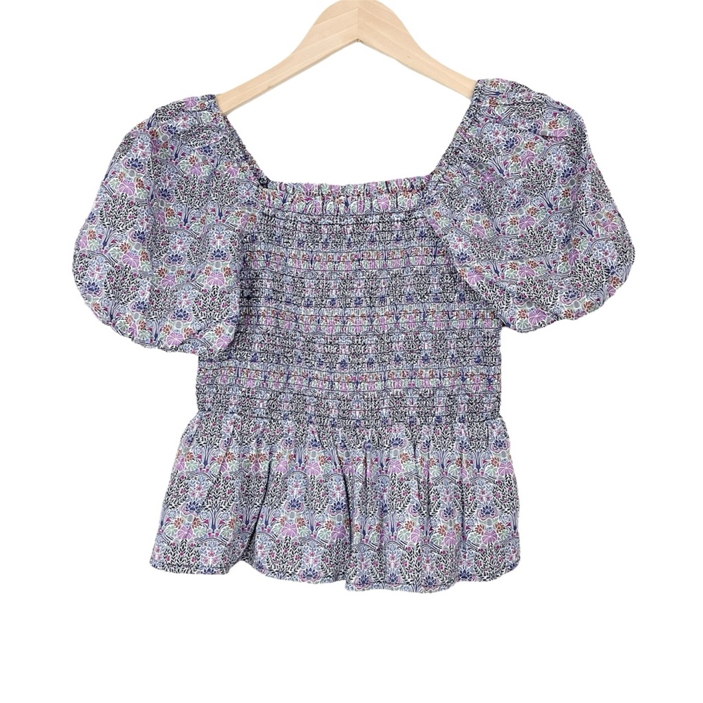 J. Crew Liberty Fabric Smocked Square Neck Top Medium Club Nouveau